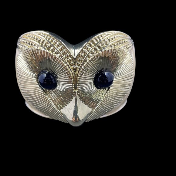 Gold Tone Owl Cuff Bracelet Vintage Inspired Animal Statement Boho Glam Jewelry - Picture 3 of 6